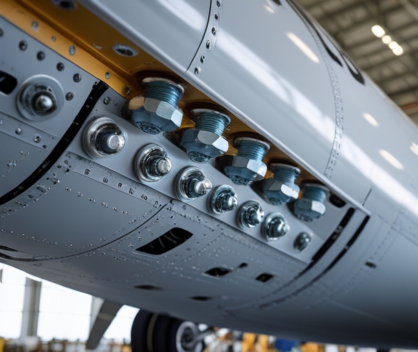 Detalhe de fixação em montagem aeronáutica