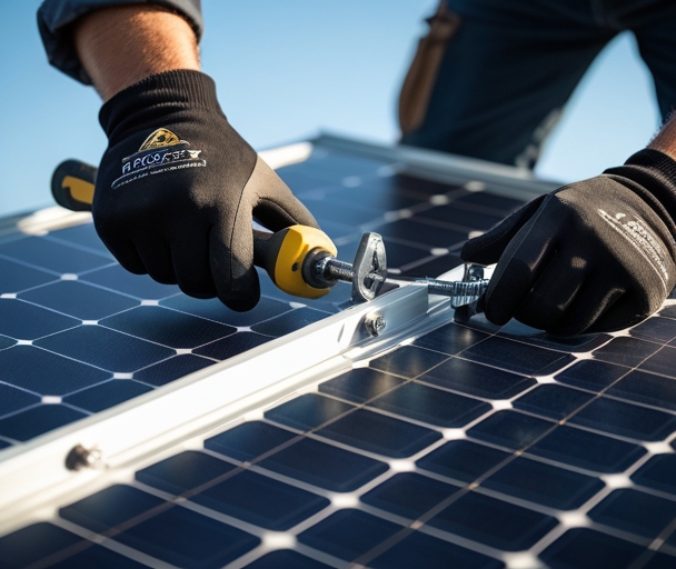 Fixadores em estrutura de painel solar